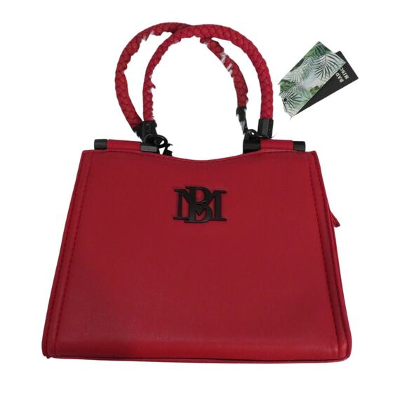 Badgley Mischka Red Handbag Crossbody Purse Sleek Finish Braided Handles - Picture 1 of 5